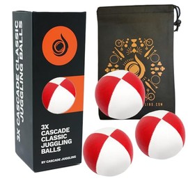 3 x Pro 115g Cascade Classic Black Theme Juggling Balls - Thud Juggling Balls & Bag - Set of 3 Juggling Balls - Red/White