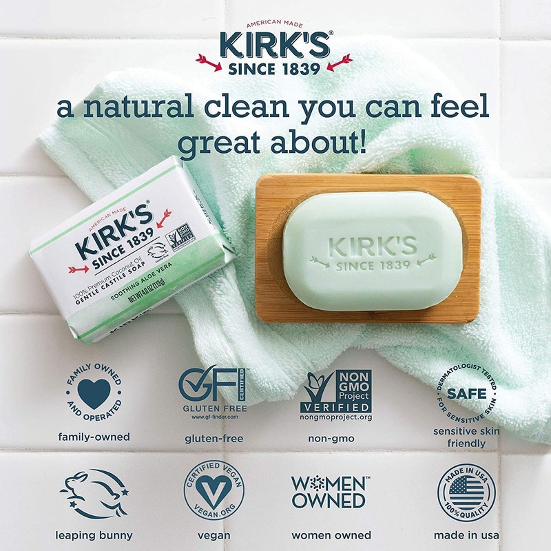 Kirk's Original Coco Castile Bar Soap Soothing Aloe Vera, 4