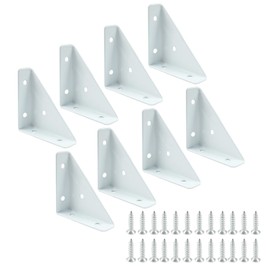 PHITUODA 8pcs Angle Corner Shelf Bracket 66mm x 66mm, Cold Rolled Steel Corner Support, Triangular Bracket with Screws for Desk Bed Corner (White)