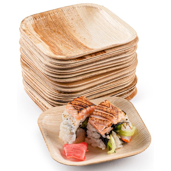 brheez Bamboo Plates made from Palm Leaf 100 Party Plates 4 Inch Compostable & Biodegradable – Disposable Plates Heavy Duty and More Environmentally Friendly than Paper Plates