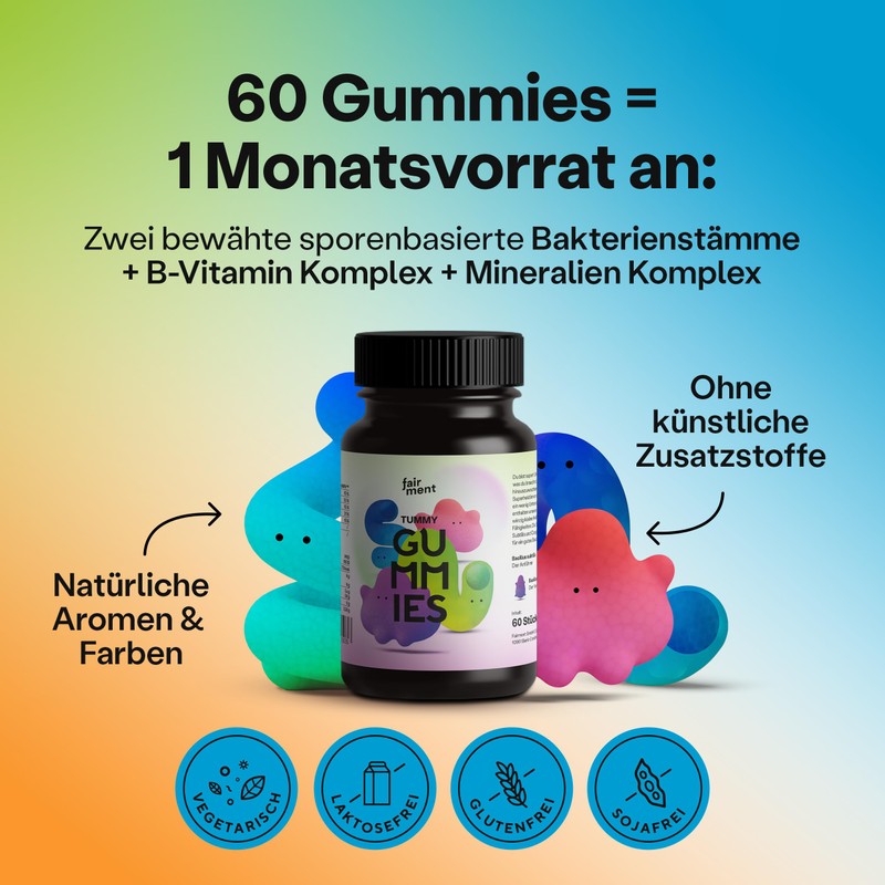 fairment Tummy Gummies Gummies with Probiotic Cultures Bacillus Subtilis and