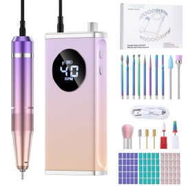 HOMEASY Nail Cutter Electric Professional Manicure Pedicure Set 16 in 1 Nail File 40000 rpm Portable Cutter for Gel Nails with LCD Display F/R Rotation Direction Purple Pink