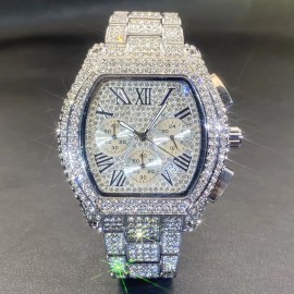 Iced Out Quartz Watch Rhinestone Embellished, Party Style Stopwatch with Non-Waterproof Zinc Alloy Case and BandColor: Silver