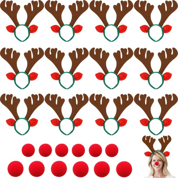 Tiaiidi 12 PCS Christmas Reindeer Antlers Headband,Reindeer Antlers Hair Hoops,Antler