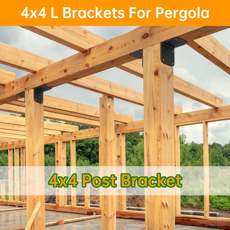 4x4x3.5 Pergola Brackets,Heavy Duty L Bracket for Wood,(4pcs) Corner Brackets