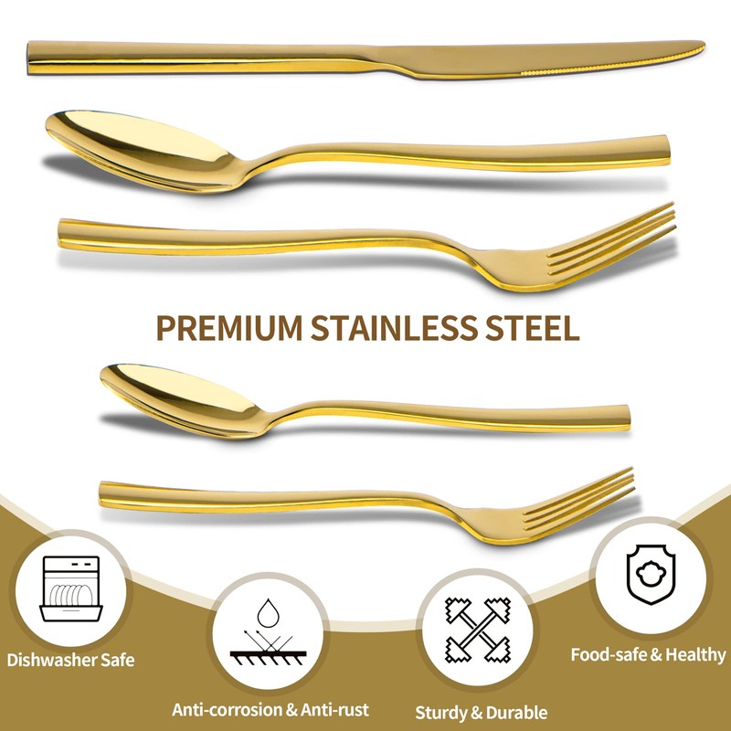 Gold Silverware Set, Briout 40 Piece Stainless Steel Flatware Cutlery