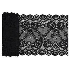 Kioiner 6 Inch Wide Lace Ribbon, 38.6 Inch Long Floral Pattern Lace Trim Ribbon for Crafting Dress Tablecloth Sewing Making Gift Wrapping Bridal Wedding Decorations (Black)