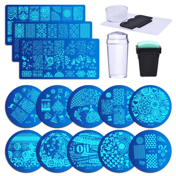 Biutee 13 Pcs Christmas Nail Stamping Kit Santa Snowflake Flower Forest Image Stamp Templates, Nail Art Plates Set with 2 PCS Nail Stampers and 2 PCS Scrapers Stencils Tool for Manicure Art Design