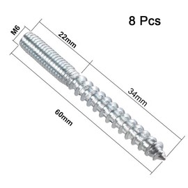 parte superior-VIGOR - 8 tornillos de doble cabeza M6 x 60 mm, tornillos de clavija de doble extremo, ganchos de clavija de tornillo, tornillos roscados de madera y pernos de máquina para muebles de