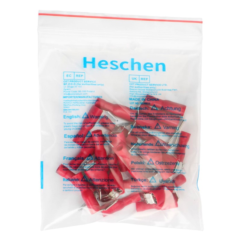 Heschen Piggyback Spade Crimp Terminal Connector 0.5-1.5mm², 22-16 AWG, Red,
