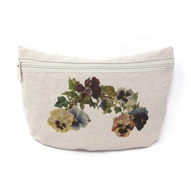 Custom Canvas Makeup Bag Pansies Vintage Look Botanical & Flowers School Supplies Pencil Tote Pouch 9x6 Inches Natural Design Only