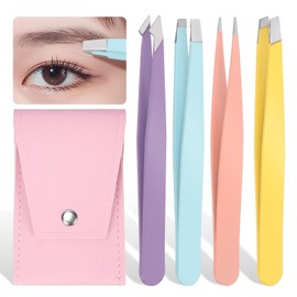 Glarks Augenbrauen-Pinzetten-Set, Edelstahl, abgeschrägte Spitze, professionelle Pinzette für Gesichtshaar, Augenbrauen, Präzisionspinzette für Männer und Frauen, 4 Stück