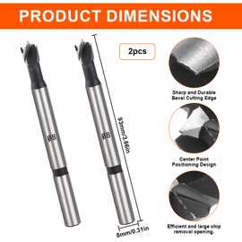 GUOYOU 2 Pcs Forstner Drill Bit for Woodworking, 5/16"(8mm) Tungsten Carbide Wood Hole Saw Auger Opener, for Hard Wood, Plastic, Plywood Drilling Boring（Ø8mm, Length 95mm, Round Shank）