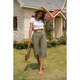 Veatzaer Summer Pants Women Light Crop Pants BreathableYoga Pajama Crop PantswithPockets(Green,M)