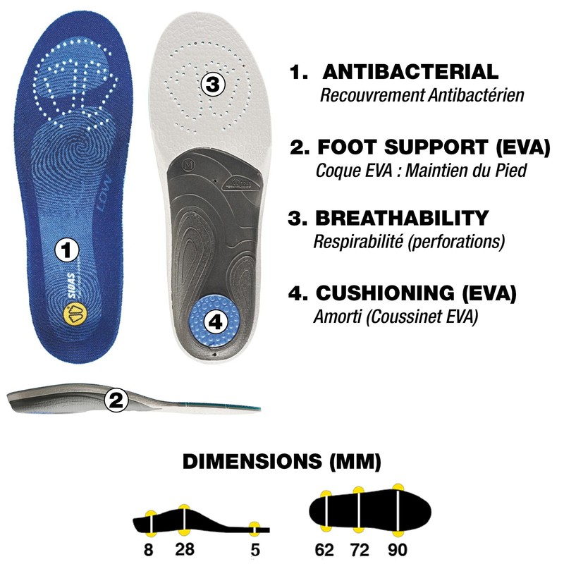 Sidas 3Feet Low-Einlegesohlen Sohlen, Blau, S: 37-38