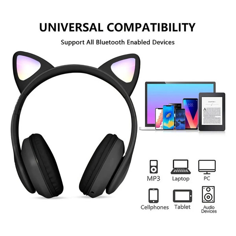 Hortahortamx Audifonos Infantiles Orejas De Gato Led - Bluetooth 5.4,