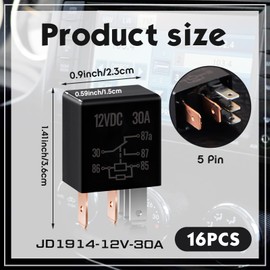 Relé de 5 Pines de 12 V, 12 V, 30 A Relé Multiusos para Automoción Relé de Arranque Negro Relé Resistente para Coche Accesorios de Repuesto para Motor de Coche (16 Piezas)