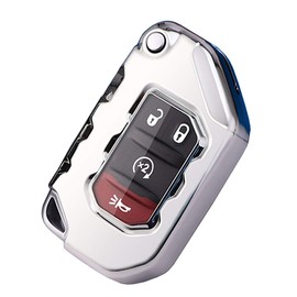 Horande Soft TPU Protector Key Fob Cover fit for 2018 2019 2020 2021 Jeep Gladiator JT Sahara JLU Wrangler JL JLU Rubicon Keyless Entry Key Fob (Silver)