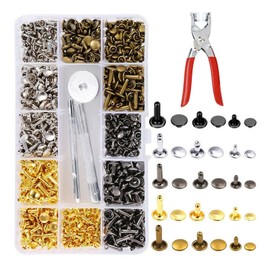 Limeow 1 Set of 180 Pieces 12 mm, 8 mm, 6 mm Leather Rivets Rivet Pliers Set Leather Tool Rivets Rivets Rivets Set Hollow Rivets Screw Rivets Eyelet Pliers Belt Rivets for DIY Leather Craft Hand