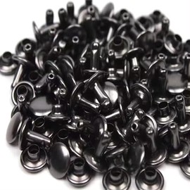 100 Pcs Leather Rivets, 12mm x 10mm Double Cap Rivets Metal Studs for Clothes Shoes Handbag Belts Crafts, Black