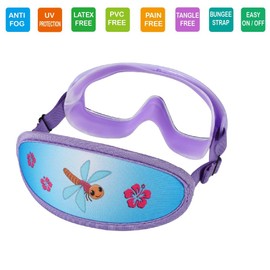 RUIGAO Kids Swim Goggles Age 4-12, Toddler Goggles No Tangle, Child Swimming Mask/Bungee Strap/Soft Band (1PK Mask - Dragonfly)