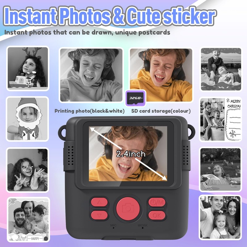 ESOXOFFORE Kids Camera Instant Print, Christmas Birthday Gifts for Kids