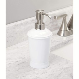 iDesign Franklin PA-Free Plastic Refillable Soap and Lotion Dispenser, 3.5" x 3.5" x 8", White/Brushed