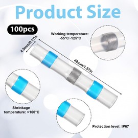 100PCS Heat Shrink Butt Connectors Solder Seals Wire Connectors Waterproof Heat Shrink Connectors Wire Butt Terminals Automotive Solder Stick Connector for Marine Vehicle Electrical Engineering