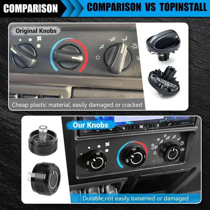 Xomzema 3Pcs Upgraded Control Switch Knob for Jeep Wrangler 1999-2006,Air