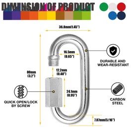 40Pack Heavy Duty Chain Links, 1200lbs Capacity 5/16” Quick Link Locing Carabiners, Thread Quick Link Connector for Safe Chain Gym Swing Hammock Shade Sails, 3.2 Inch Carabiner Clips Repair Chain