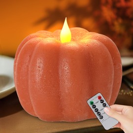 Leorate Fall Decor Pumpkin Flameless Candles - Battery Powered LED Pumpkin Flickering Candle with Timer Remote Control, Thanksgiving Gifts, Autumn Farmhouse Rustic Harvest Decor for Indoor (Orange)