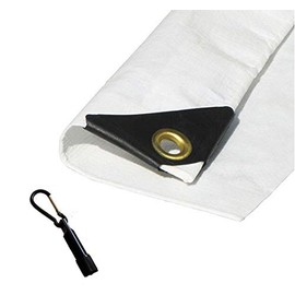 6' X 20' Heavy Duty Waterproof White Tarp with Reinforced Corners Bundled with Carabiner Flashlight