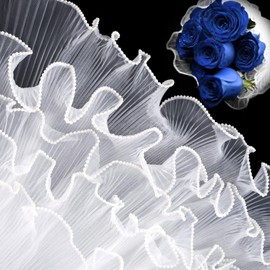 ANCIRS 4.37 Yards Flower Wrapping Mesh Paper, Pearl Edge Wavy Wrinkled Net Yarn Bouquet Packaging Paper, Floral Wrapping paper for Valentines Florist Supplies Wedding Party Gift Packaging (White)