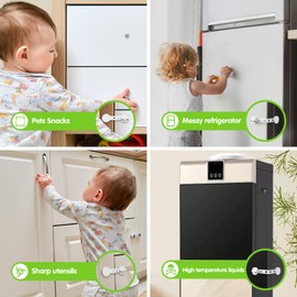 SKYULE Cabinet Locks Baby Proofing - (4 Pack) Child Proof Cabinet Locks - Adjustable Strap No Drill No Tool, Dual-Lock Mode,Multi-Purpose for Drawers, Furniture, Fridge, Oven, Toilet Seat (White)