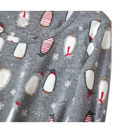 CHUNG Women Above Knee Long Sleeve Round Neck Cotton Nightwear Nightwear Cute Pattern Loungewear Spring Summer, Grey Peguin