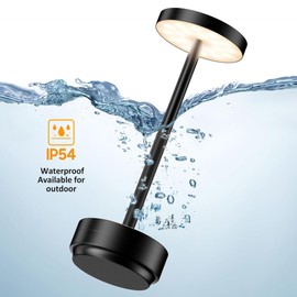 SAKRINGT 2 Pack Rechargeable Cordless Table Lamp - Battery Operated LED Portable Table Light with 3 Color Stepless Dimming, Memory Function - IP54 Waterproof for Outdoor, Restaurant, Patio, Camping