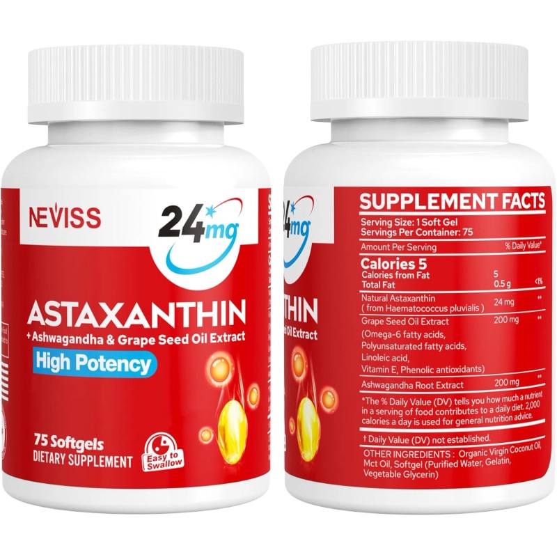 Neviss Astaxanthin 24mg Softgels w/ MCT & Ashwagandha - 150