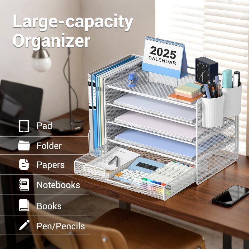 OPNICE Desk Organizers and Accessories with File Holder, 5-Tier Office