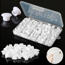 VEPEPE Pack of 500 Cover Caps for Drill Holes & Screws Set, 5 & 6 & 8 & 10 & 12 mm Drill Hole Cover Caps, Blind Plugs, White, Furniture Hole Cover for Drills, Cover Plugs, Hole Caps Screws (400)