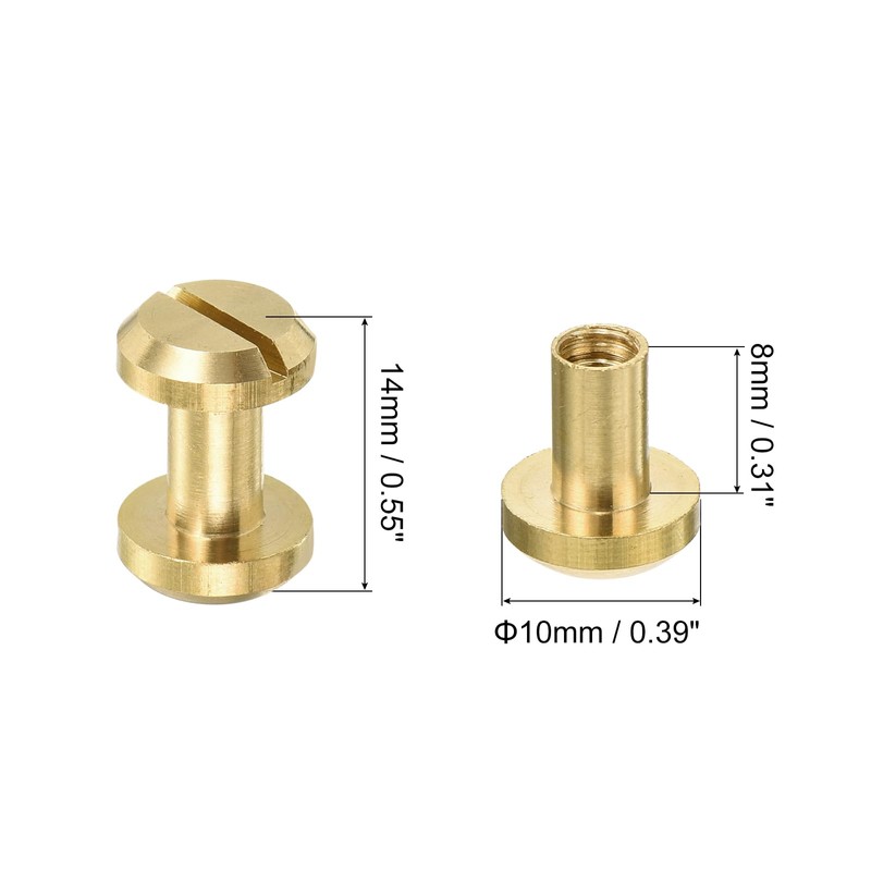 sourcing map 8Pcs Brass Chicago Screw, 8mm Concave Leather Rivets