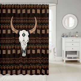 Erosebridal - Cortina de ducha bohemia azteca de 72 x 78 pulgadas, cortina de baño de calavera de toro para baño, accesorios de baño de vaquero occidental, cortinas de ducha de tela de cuernos étnicos
