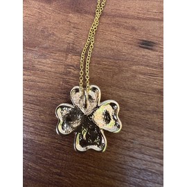 Clover 16 Inch Green And Gold Four Leaf Clover Rhinestone Pendant Necklace