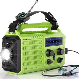 Auto NOAA Digital 5000 Weather Radio with Backlit LCD Screen, 5 Way Powered Solar Hand Crank Portable AM/FM/Shortwave Emergency Radio/Phone Charger,Read Lamp/Camping Flashlight,Earbud Jack,Clock,SOS - Color: Green