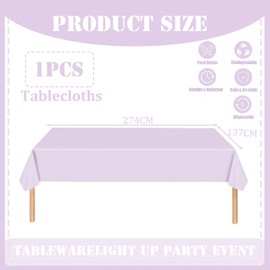 YAAVAAW 137x274cm Light Purple Plastic Table Cloth Table Cover,Purple Party Table Cloths Tablecover Table Decoration,Purple Tablecloth Party for Picnic,Dining,Wedding,Kids Birthday Tablecloths