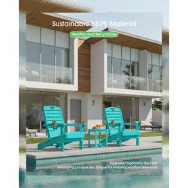 SUUNYN Folding Adirondack Chair HDPE All-Weather Adirondack Chairs with Cup Holder, Outdoor Fire Pit Chairs Lawn Chair for Deck Patio Garden (Lakeblue)