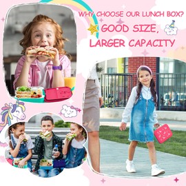 Lehoo Castle Bento Lunch Box for Kids, 1250ml Girls Lunchbox with 5 Compartments, Toddler Lunch Containers with Spoon&Fork, Sauce Jar, Leakproof, BPA-Free