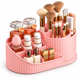 360° Rotating Makeup Organizer for Vanity – Multi-Compartment Cosmetic Storage for Brushes, Lipsticks & Everyday Beauty Essentials