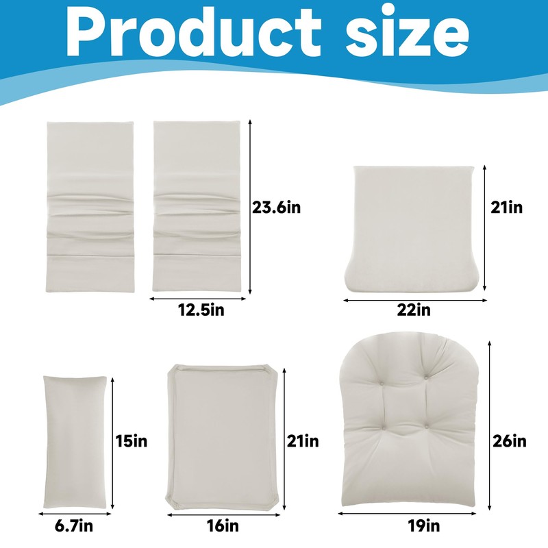MABOZOO 6 PCS Glider Rocker Replacement Cushions with Storage Side