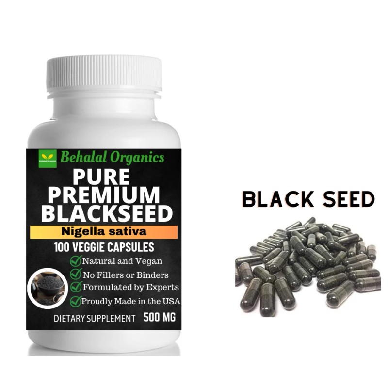 Behalal Organics Black Seed Nigella Sativa 500mg Vegan Capsules 100