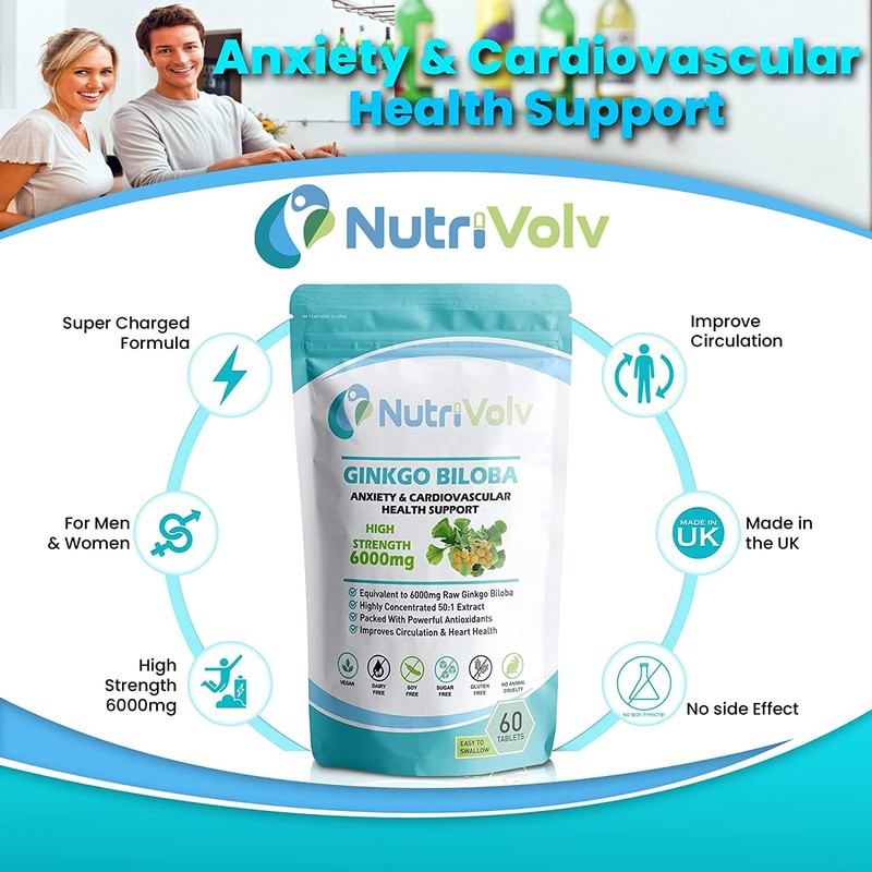 Ginkgo Biloba 6000mg Supplements Helps Promote Healthy Memory & Cognitive